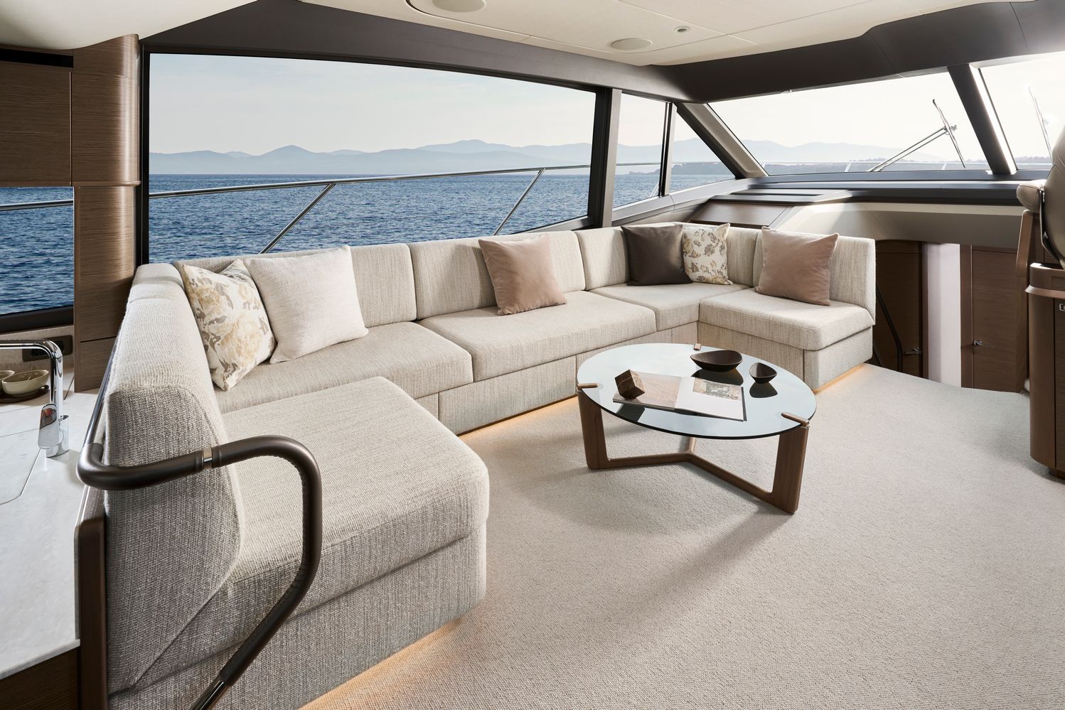 F58 Interior Saloon Seating Silver Oak