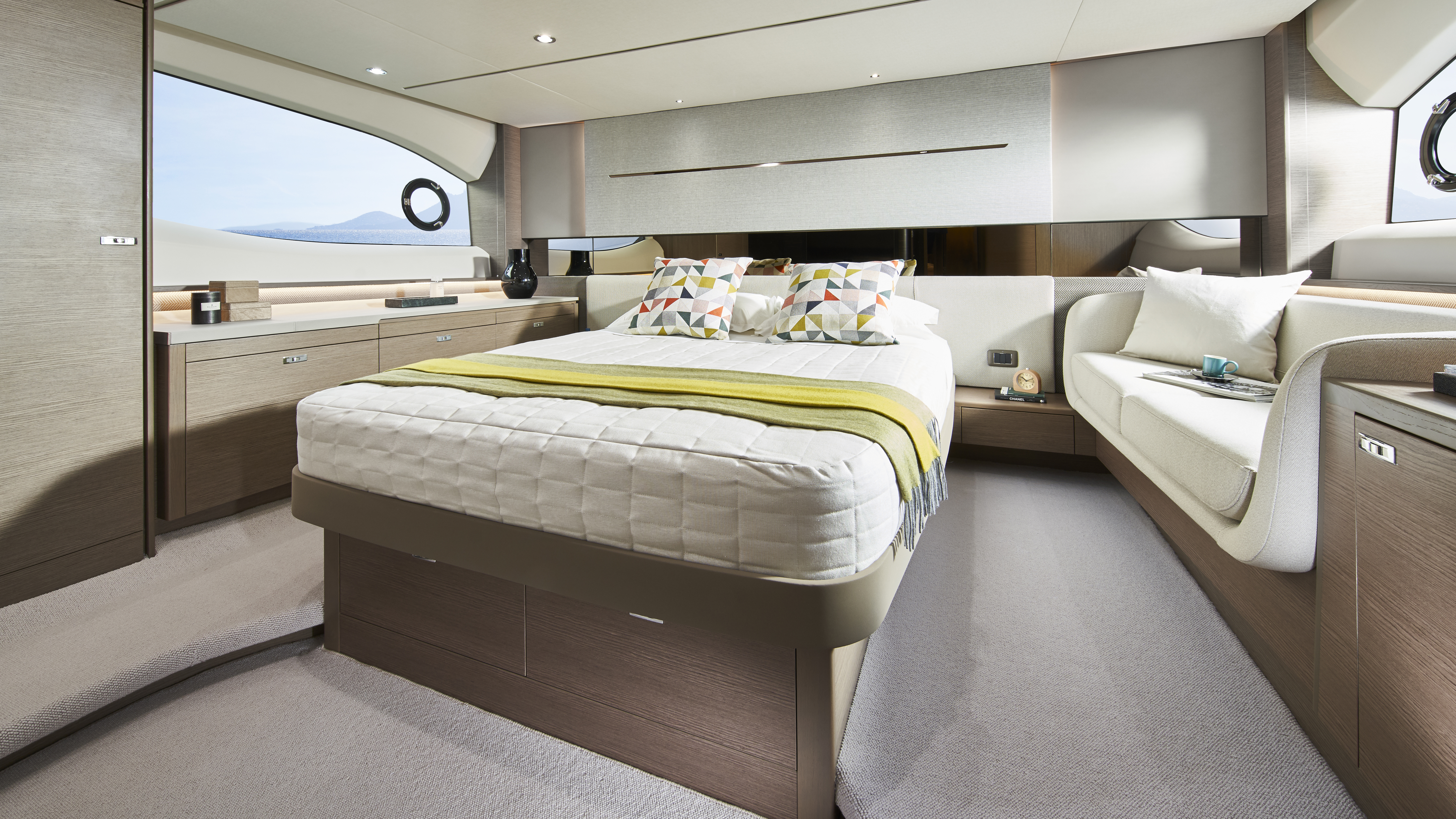 V55 Interior Owners Stateroom Silver Oak Satin