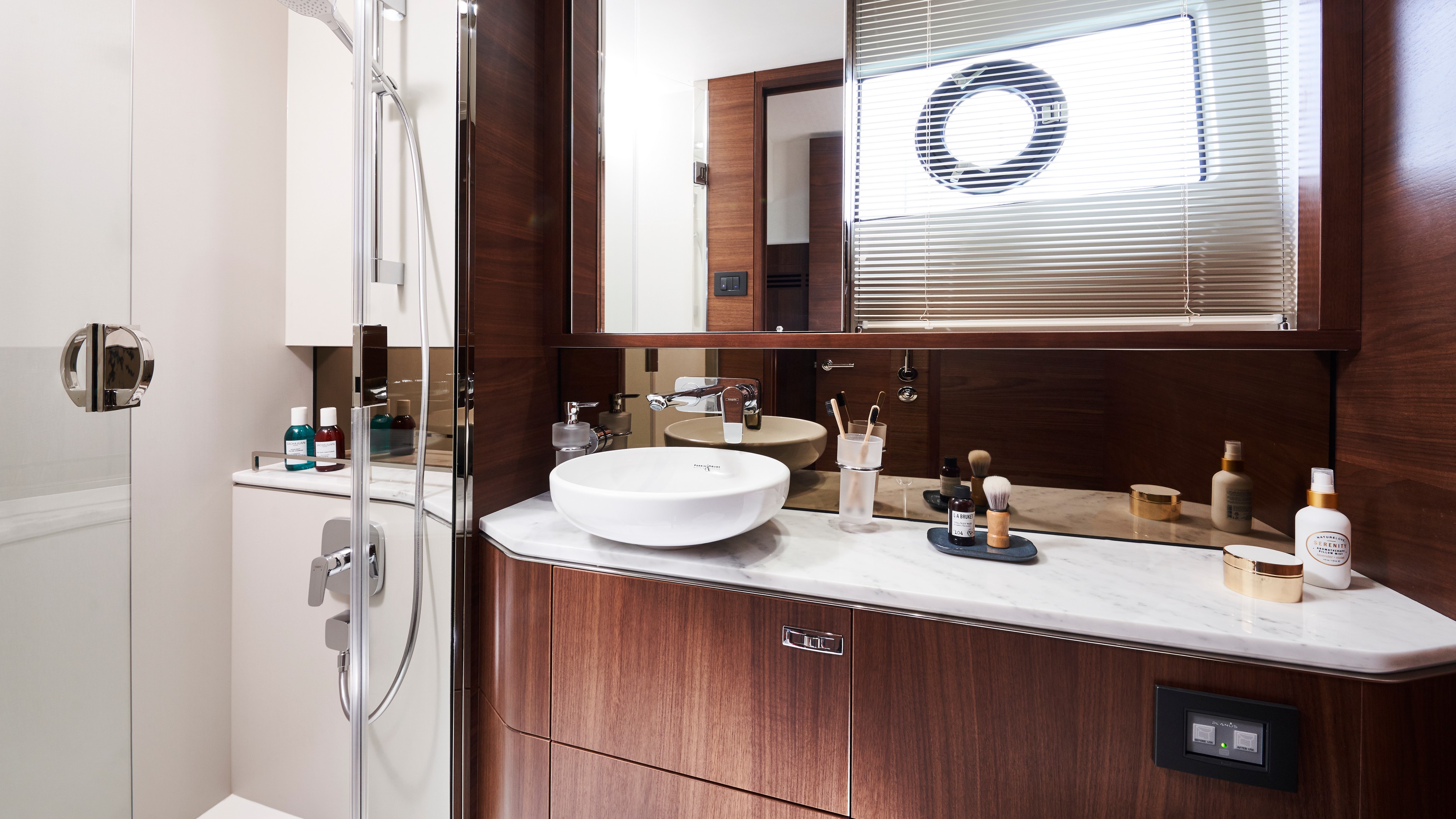 S62 Interior Owners Stateroom Bathroom Walnut Satin