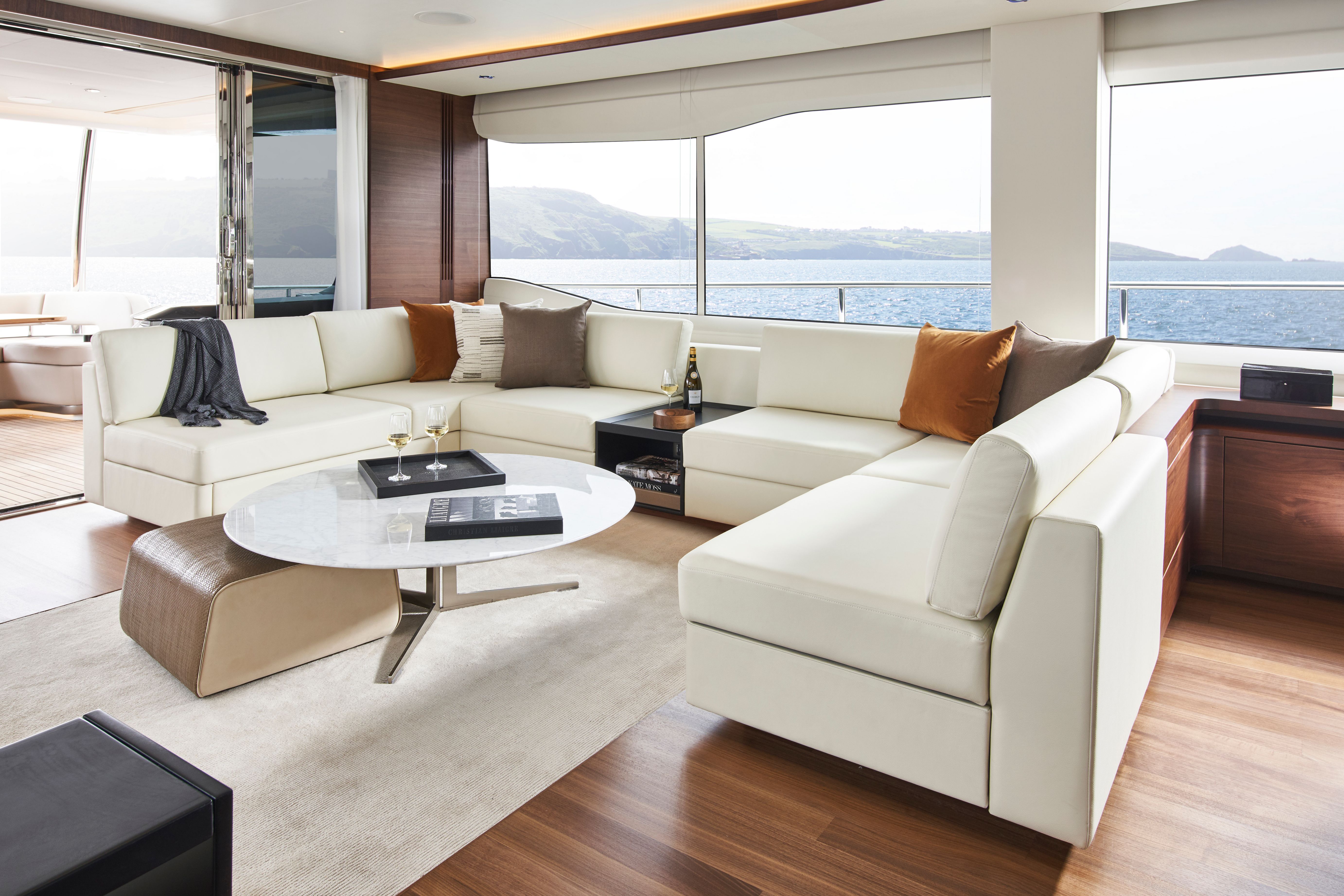Y85 Interior Saloon Seating Area Walnut Satin