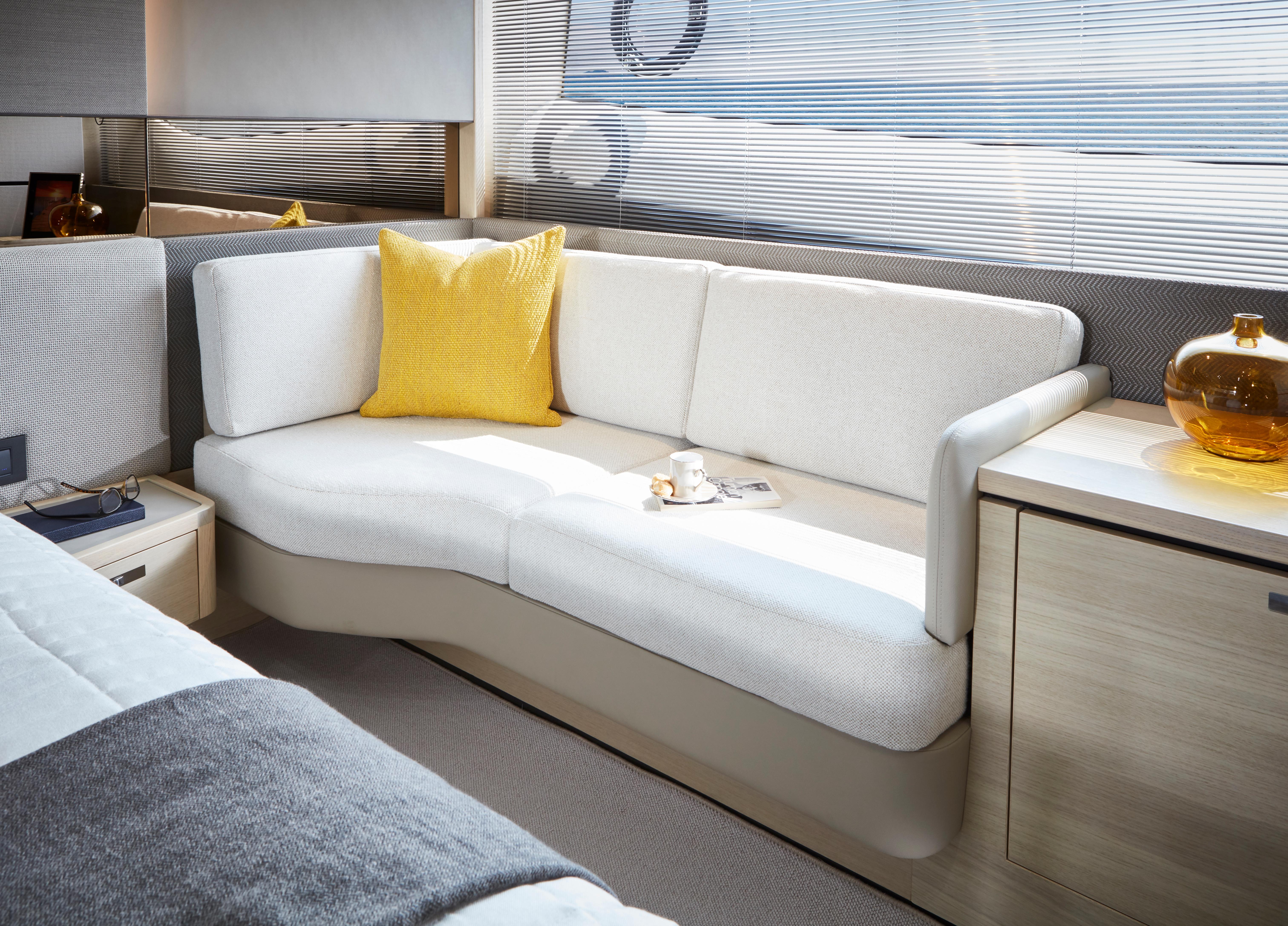 V60 Interior Owners Stateroom Sofa Alba Oak Satin